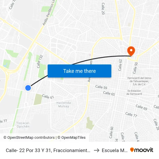 Calle- 22 Por 33 Y 31, Fraccionamiento Juan Pablo Ii. to Escuela Modelo map