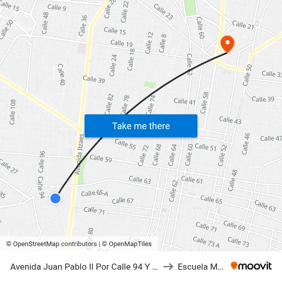 Avenida Juan Pablo II Por Calle 94 Y 90a, Mulsay to Escuela Modelo map