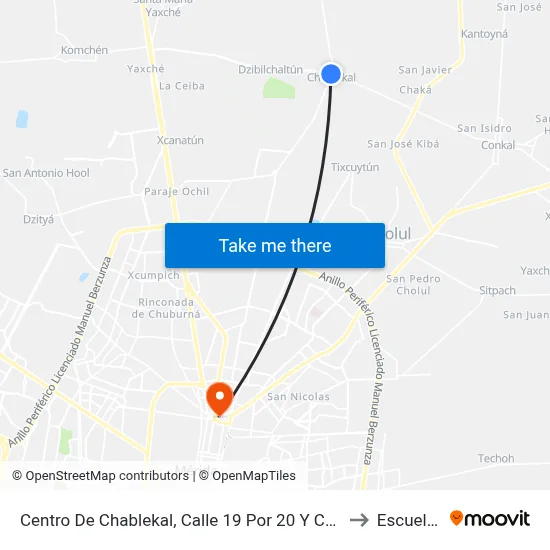 Centro De Chablekal, Calle 19 Por 20 Y Calle Vigésima, Comisaría De Chablekal to Escuela Modelo map