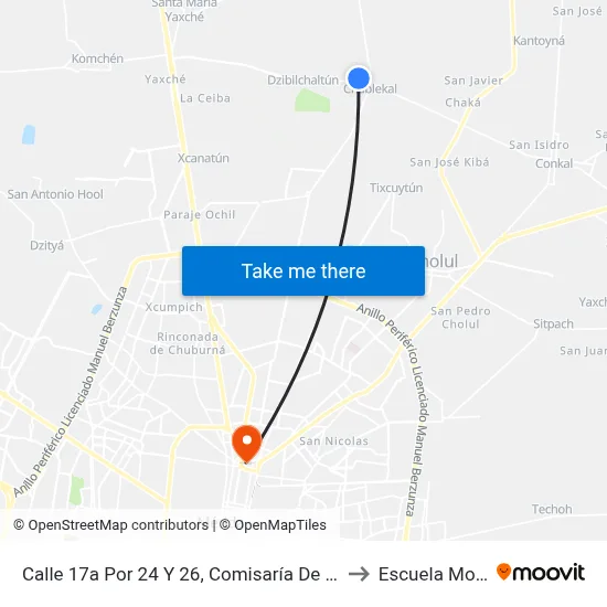Calle 17a Por 24 Y 26, Comisaría De Chablekal to Escuela Modelo map