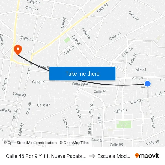 Calle 46 Por 9 Y 11, Nueva Pacabtún, to Escuela Modelo map