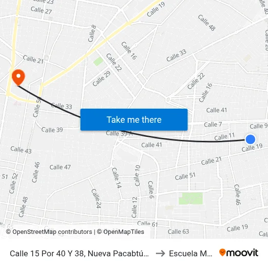 Calle 15 Por 40 Y 38, Nueva Pacabtún, Los Reyes to Escuela Modelo map