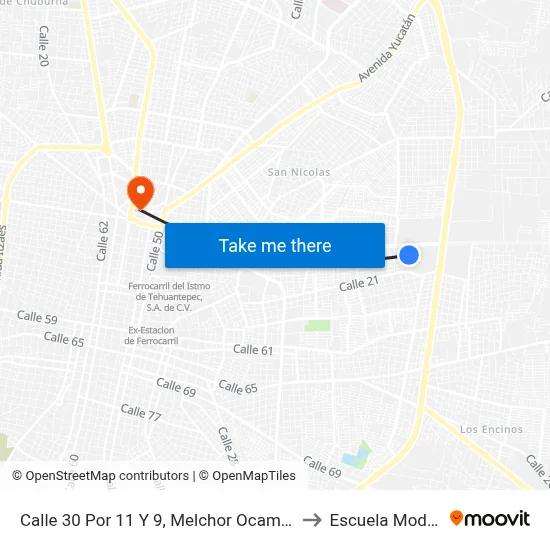 Calle 30 Por 11 Y 9, Melchor Ocampo II to Escuela Modelo map