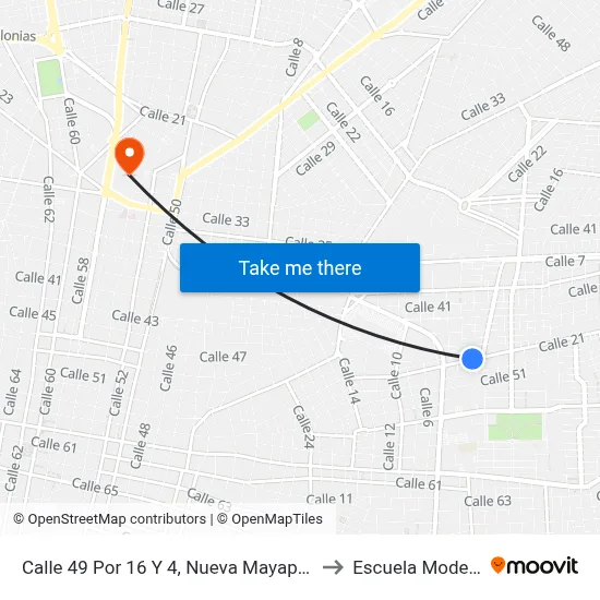 Calle 49 Por 16 Y 4, Nueva Mayapán to Escuela Modelo map