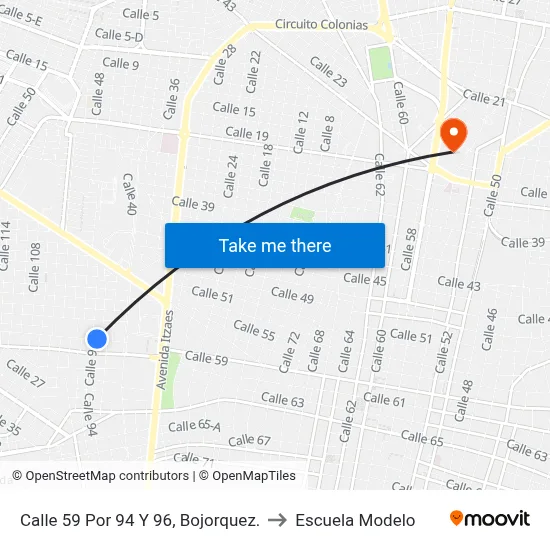 Calle  59 Por 94 Y 96, Bojorquez. to Escuela Modelo map