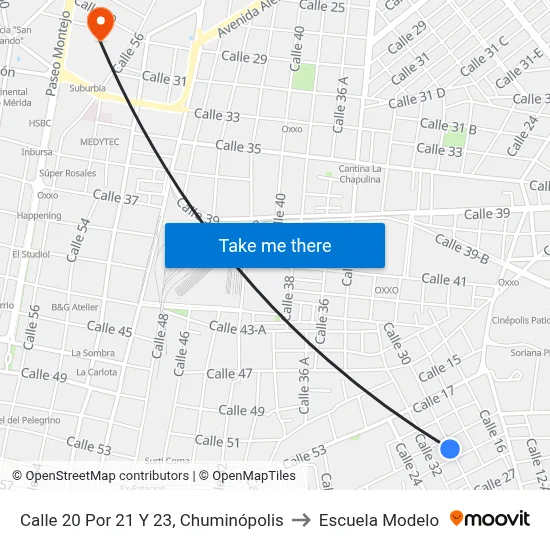 Calle 20 Por 21 Y 23, Chuminópolis to Escuela Modelo map