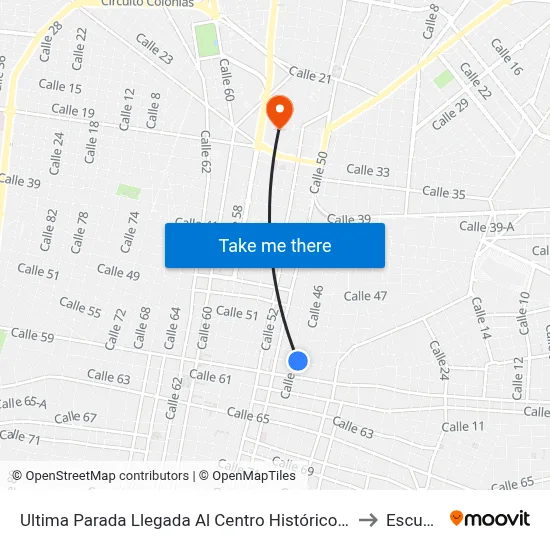 Ultima Parada Llegada Al Centro Histórico, Calle 57 Por Avenida Primero De Mayo Y 48, Centro to Escuela Modelo map