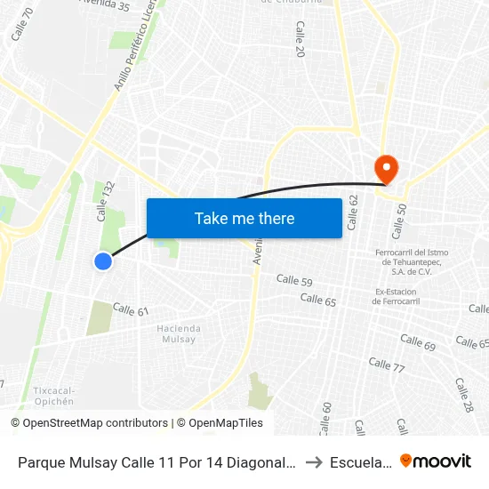 Parque Mulsay Calle 11 Por 14 Diagonal Y 16, Fraccionamiento Mulsay. to Escuela Modelo map