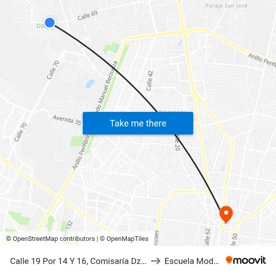 Calle 19 Por 14 Y 16, Comisaría Dzityá to Escuela Modelo map