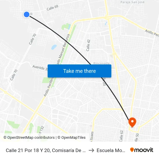 Calle 21 Por 18 Y 20, Comisaría De Dzityá to Escuela Modelo map