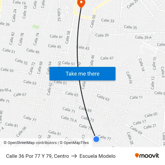 Calle 36 Por 77 Y 79, Centro to Escuela Modelo map
