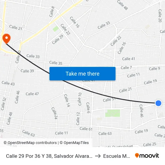 Calle 29 Por 36 Y 38, Salvador Alvarado Oriente to Escuela Modelo map