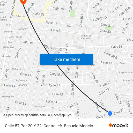 Calle 57 Por 20 Y 22, Centro to Escuela Modelo map