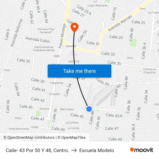 Calle- 43 Por 50 Y 48, Centro. to Escuela Modelo map