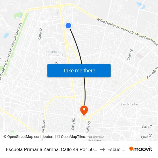 Escuela Primaria Zamná, Calle 49 Por 50 Y 42, U.H Revolución (Cordemex) to Escuela Modelo map