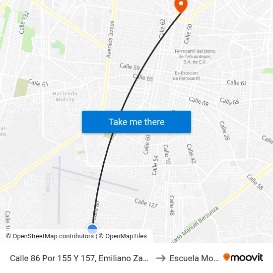 Calle 86 Por 155 Y 157, Emiliano Zapata Sur II to Escuela Modelo map