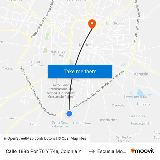 Calle 189b Por 76 Y 74a, Colonia Yucatán to Escuela Modelo map