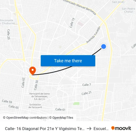 Calle- 16 Diagonal Por 21e Y Vigésimo Tercera, Fraccionamiento Pinos Del Norte. to Escuela Modelo map