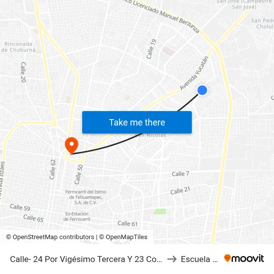 Calle- 24 Por Vigésimo Tercera Y 23 Colonia San Pedro Cholul. to Escuela Modelo map