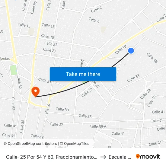 Calle- 25 Por 54 Y 60, Fraccionamiento Jardines De Mérida. to Escuela Modelo map