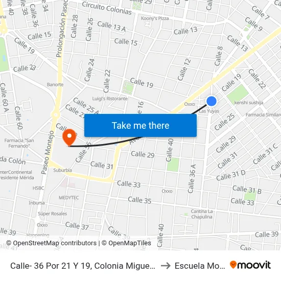 Calle- 36 Por 21 Y 19, Colonia Miguel Alemán. to Escuela Modelo map