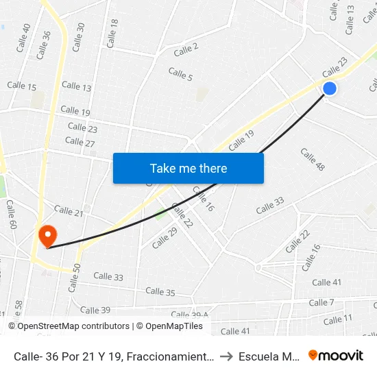 Calle- 36 Por 21 Y 19, Fraccionamiento La Florida. to Escuela Modelo map