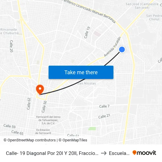 Calle- 19 Diagonal Por 20l Y 20ll, Fraccionamiento Jardines Del Norte. to Escuela Modelo map