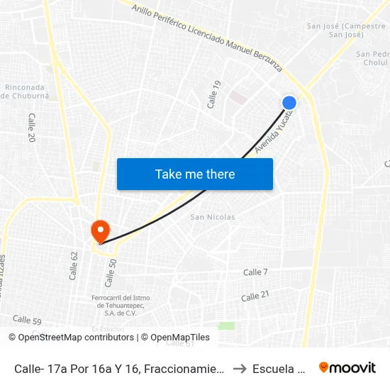 Calle- 17a Por 16a Y 16, Fraccionamiento Paraíso Maya. to Escuela Modelo map