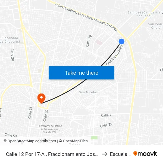 Calle 12 Por 17-A , Fraccionamiento José María Iturralde (Las Águilas). to Escuela Modelo map