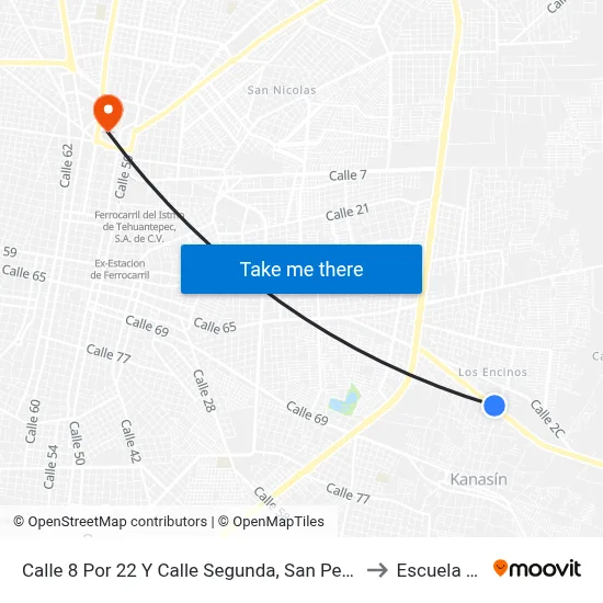 Calle 8 Por 22 Y Calle Segunda, San Pedro Noh Pat (Kanasín) to Escuela Modelo map