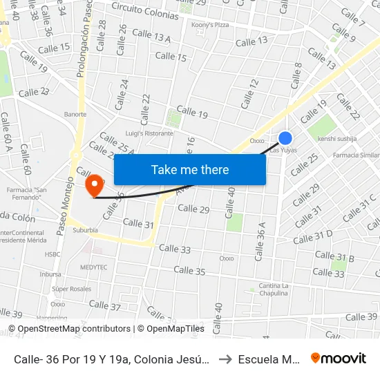 Calle- 36 Por 19 Y 19a, Colonia Jesús Carranza. to Escuela Modelo map