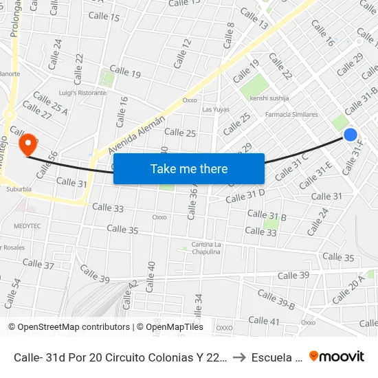 Calle- 31d Por 20 Circuito Colonias Y 22 Colonia (Nueva Alemán). to Escuela Modelo map