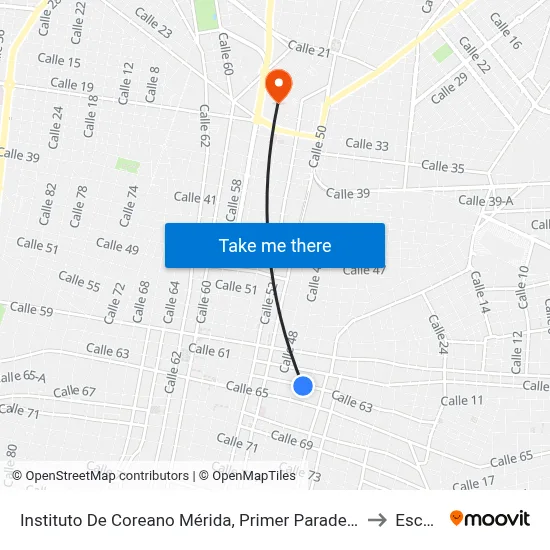 Instituto De Coreano Mérida, Primer Paradero Salida Del Centro Histórico, Calle 63 Por Primero De Mayo Y 44, Centro to Escuela Modelo map