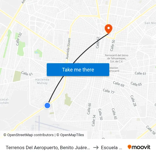 Terrenos Del Aeropuerto, Benito Juárez (Avenida Itzáes) to Escuela Modelo map