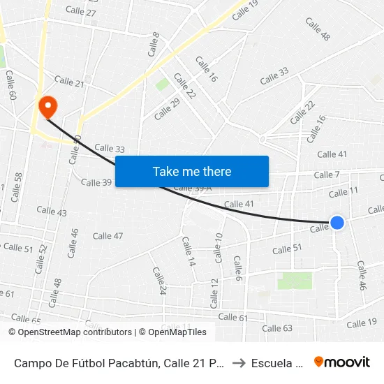Campo De Fútbol Pacabtún, Calle 21 Por 50 Y 46, Pacabtún to Escuela Modelo map