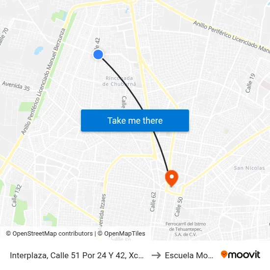 Interplaza, Calle 51 Por 24 Y 42, Xcumpich to Escuela Modelo map