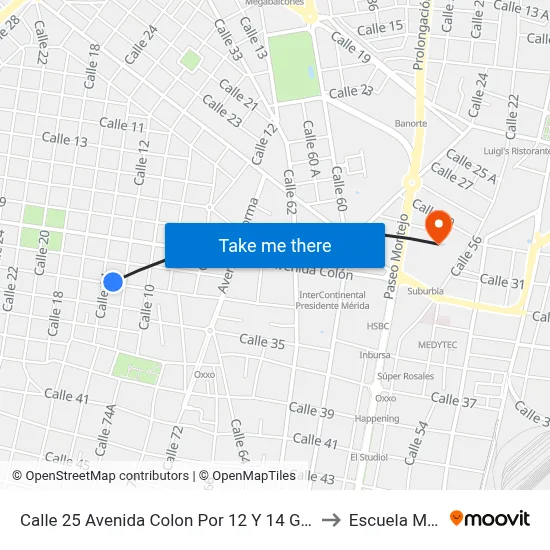 Calle 25 Avenida Colon Por 12 Y 14 García Gineres to Escuela Modelo map
