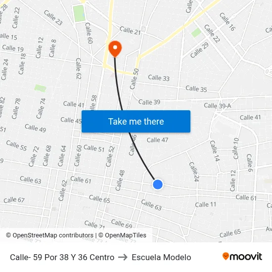 Calle- 59 Por 38 Y 36 Centro to Escuela Modelo map