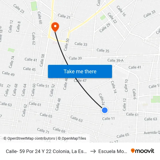Calle- 59 Por 24 Y 22 Colonia, La Esperanza to Escuela Modelo map