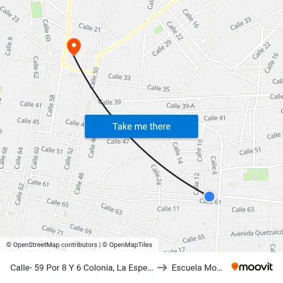 Calle- 59 Por 8 Y 6 Colonia, La Esperanza to Escuela Modelo map
