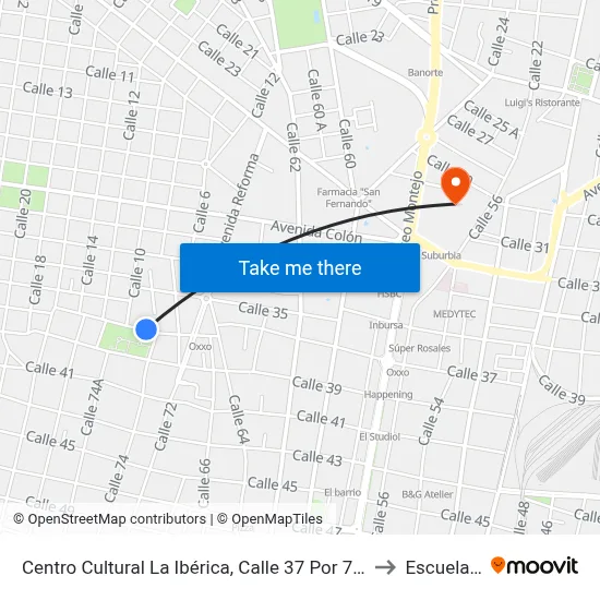 Centro Cultural La Ibérica, Calle 37 Por 72a Y 10, Colonia García Ginerés to Escuela Modelo map