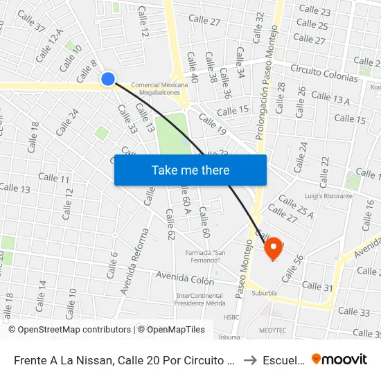 Frente A La Nissan, Calle 20 Por Circuito Colonias Y Calle 8a, Chuburná De Hidalgo to Escuela Modelo map