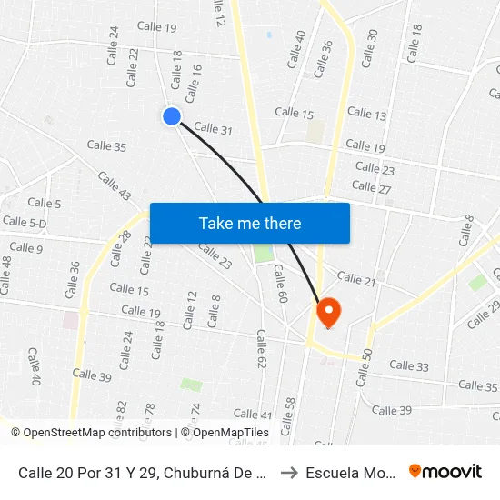 Calle 20 Por 31 Y 29, Chuburná De Hidalgo to Escuela Modelo map