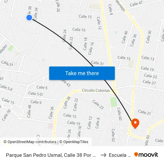 Parque San Pedro Uxmal, Calle 38 Por 13 Y 15, San Pedro Uxmal to Escuela Modelo map