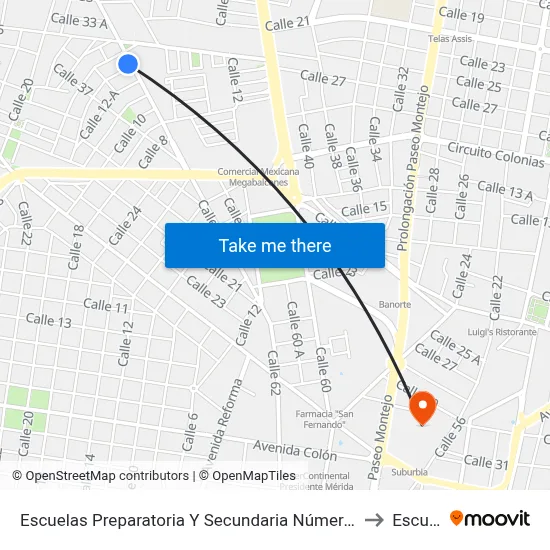 Escuelas Preparatoria Y Secundaria Número 2, Calle 20 Por 16 Y 14, Fraccionamiento Pedregales De Tanlum to Escuela Modelo map