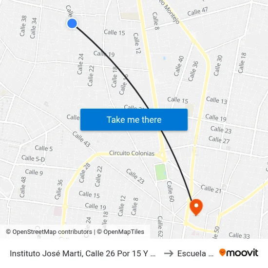 Instituto José Marti, Calle 26 Por 15 Y 13, Chuburná De Hidalgo to Escuela Modelo map
