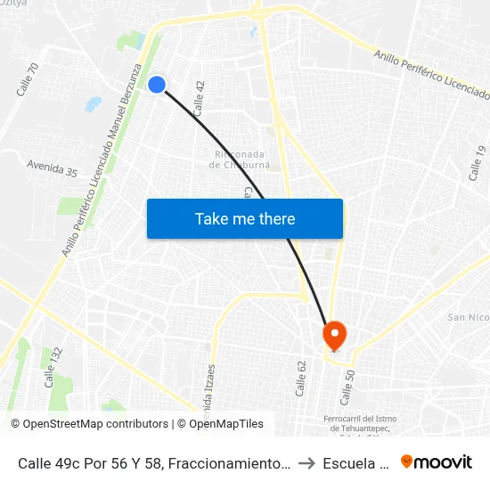 Calle 49c Por 56 Y 58, Fraccionamiento Francisco De Montejo to Escuela Modelo map