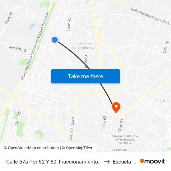 Calle 57a Por 52 Y 50, Fraccionamiento Francisco De Montejo to Escuela Modelo map