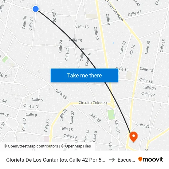 Glorieta De Los Cantaritos, Calle 42 Por 59 Y 61, Fraccionamiento Francisco De Montejo to Escuela Modelo map