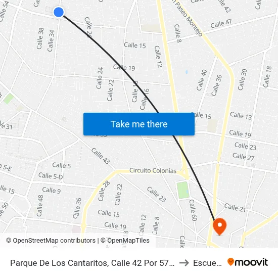 Parque De Los Cantaritos, Calle 42 Por 57 Y 59, Fraccionamiento Francisco De Montejo to Escuela Modelo map